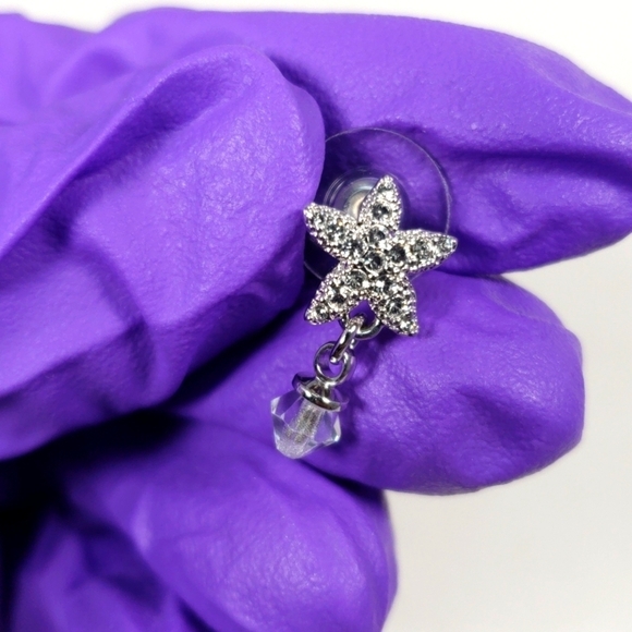 Swarovski Crystal Starfish Earrings 0.4"x0.75" - Sterling Silver Overlay Jewelry - Picture 4 of 8